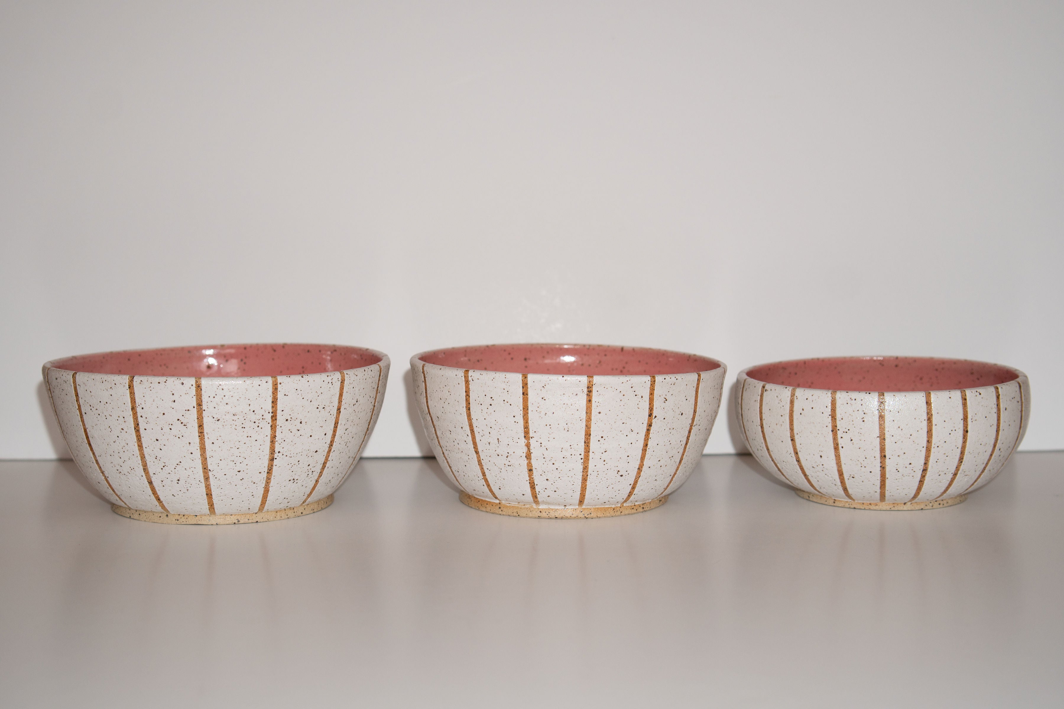 Ceramic Bowl: White Stripe + Pink