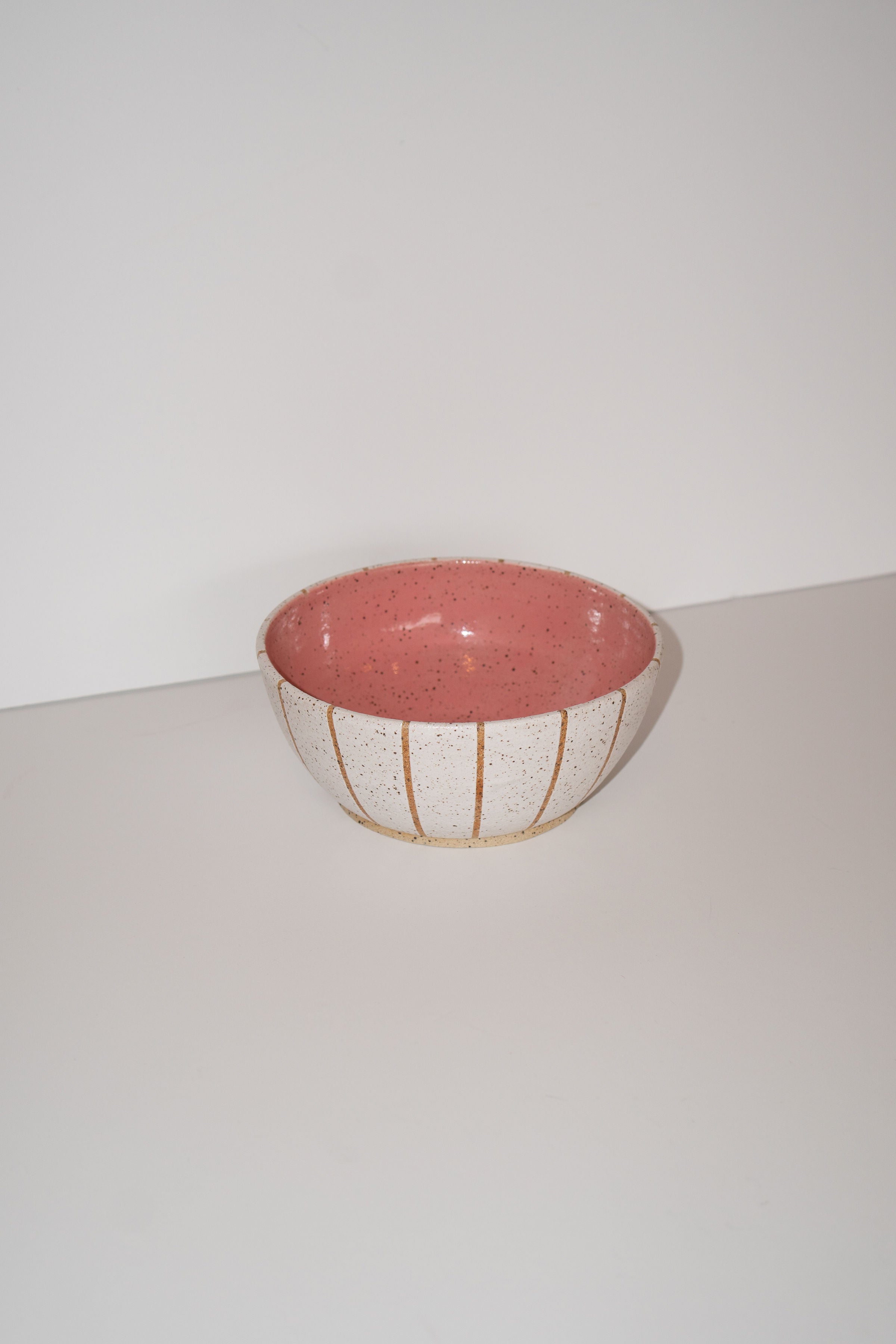 Ceramic Bowl: White Stripe + Pink