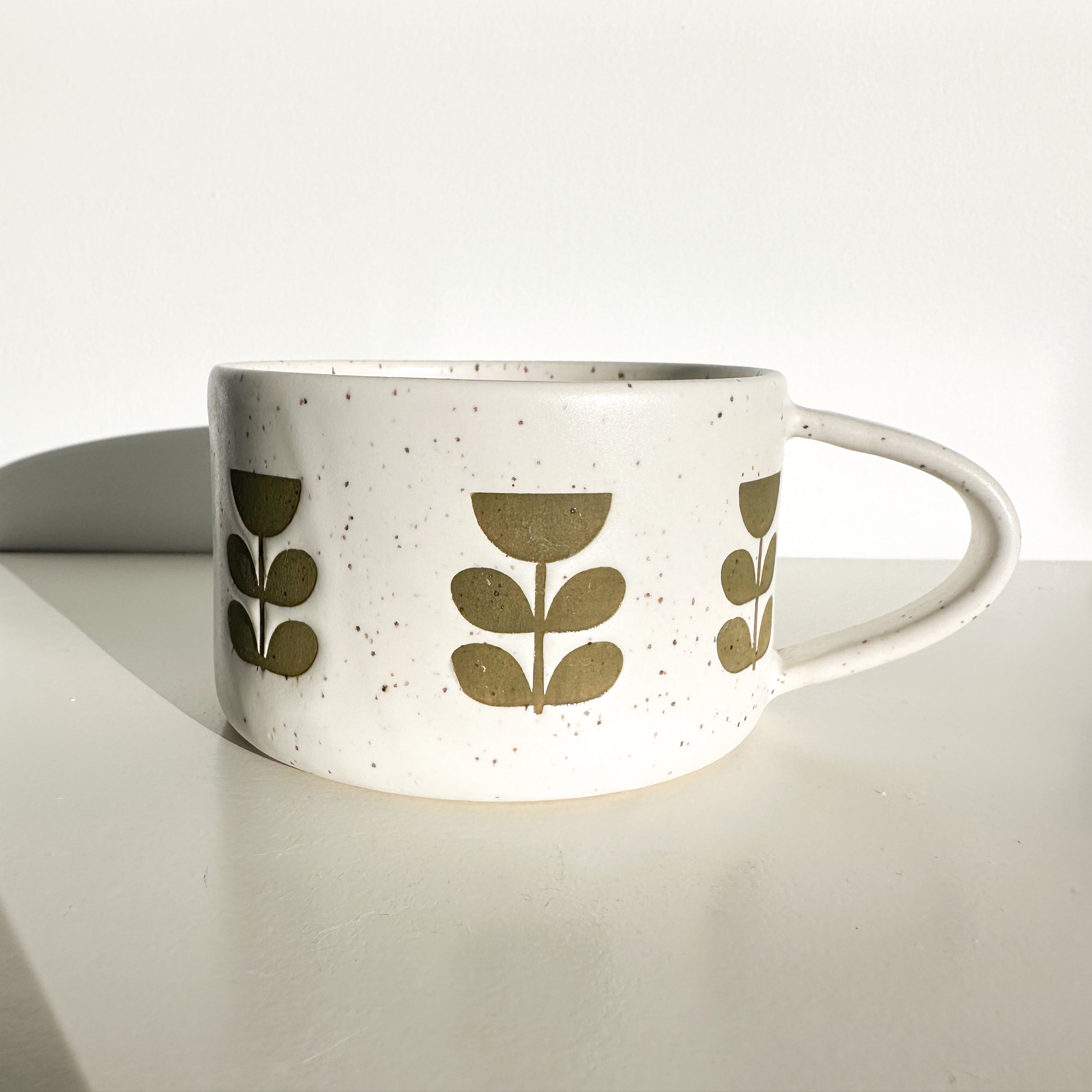 Flower Ceramic Mug - Olive Green