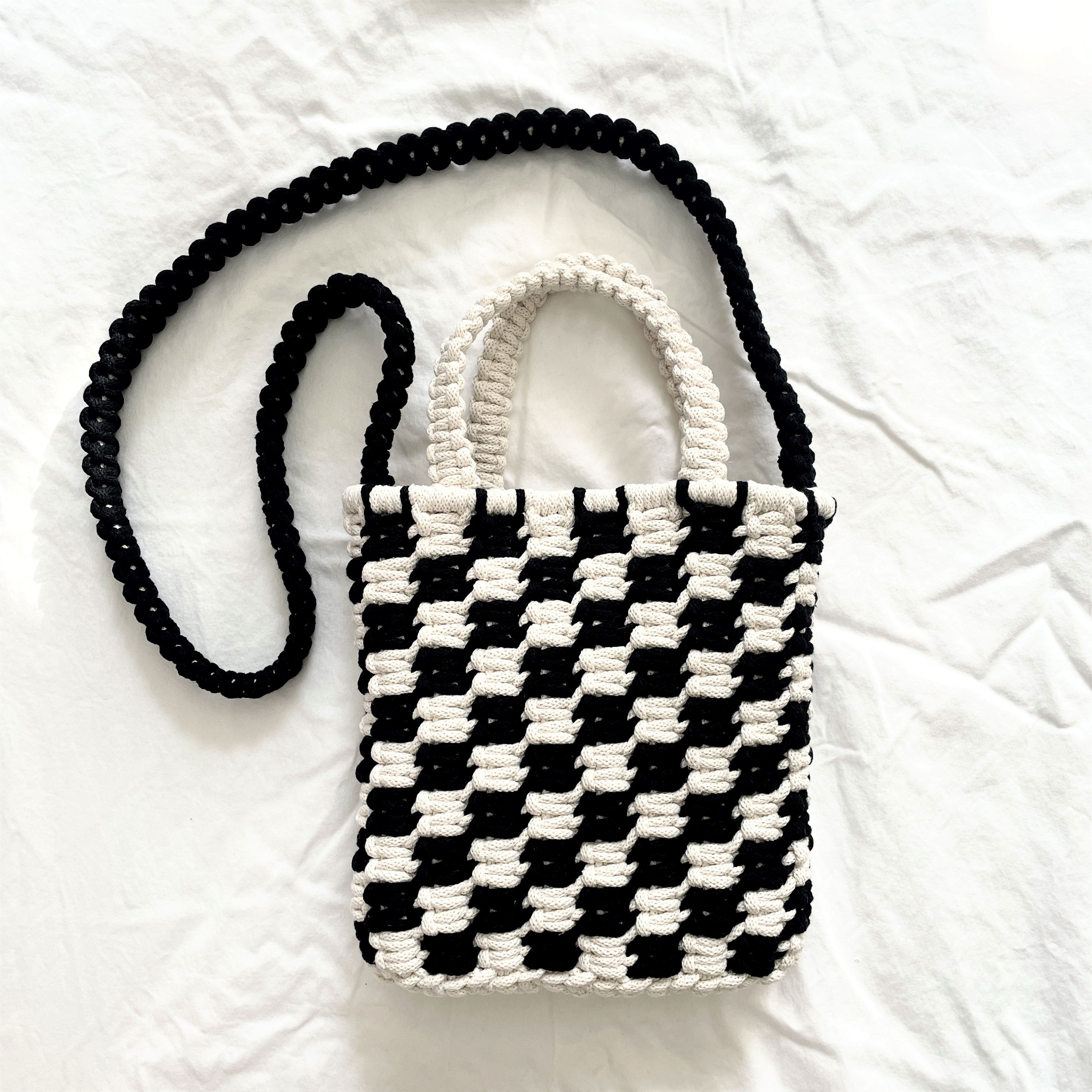 Checkered Macrame Crossbody Bag