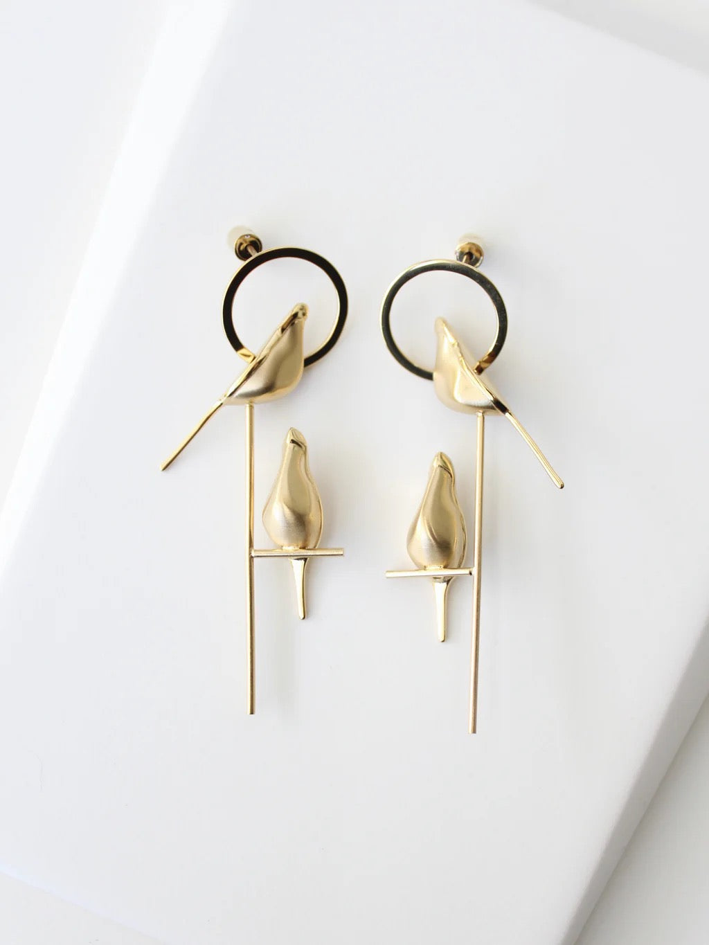 Perched Bird Earrings | Gold