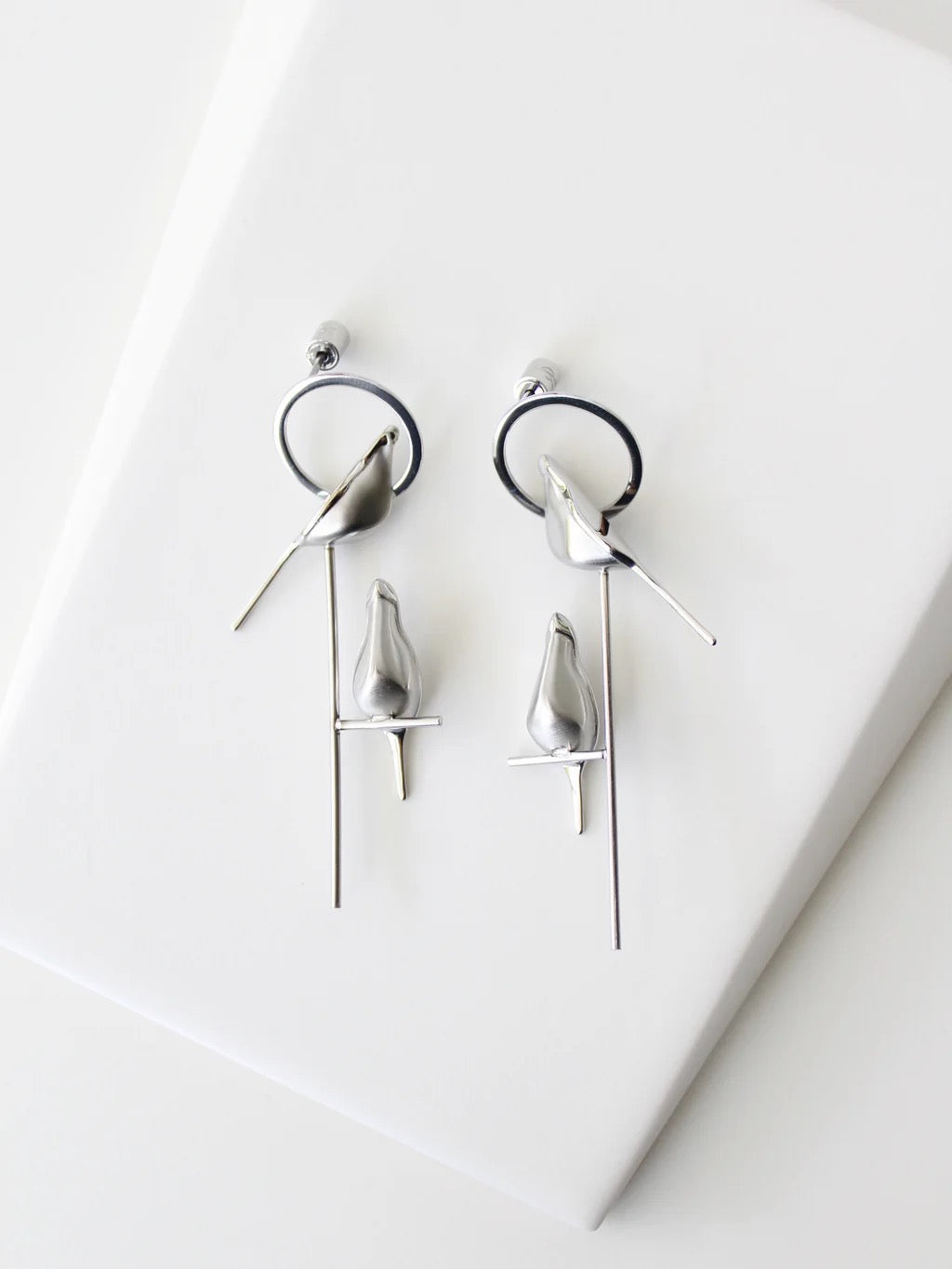 Perched Bird Earrings | Silver