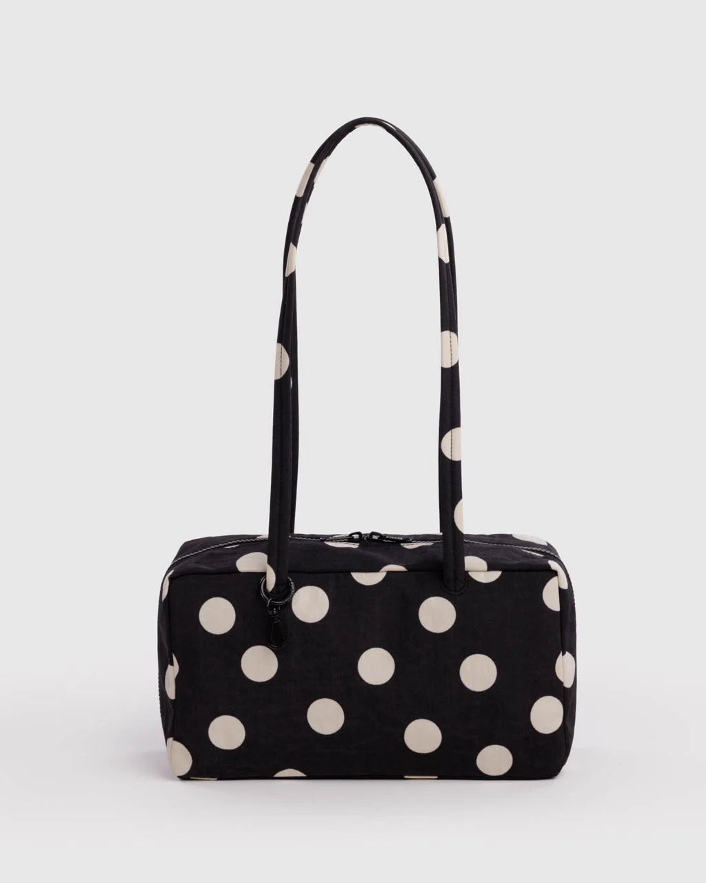 Nylon Bowler Bag | Black and Cream Polka Dot