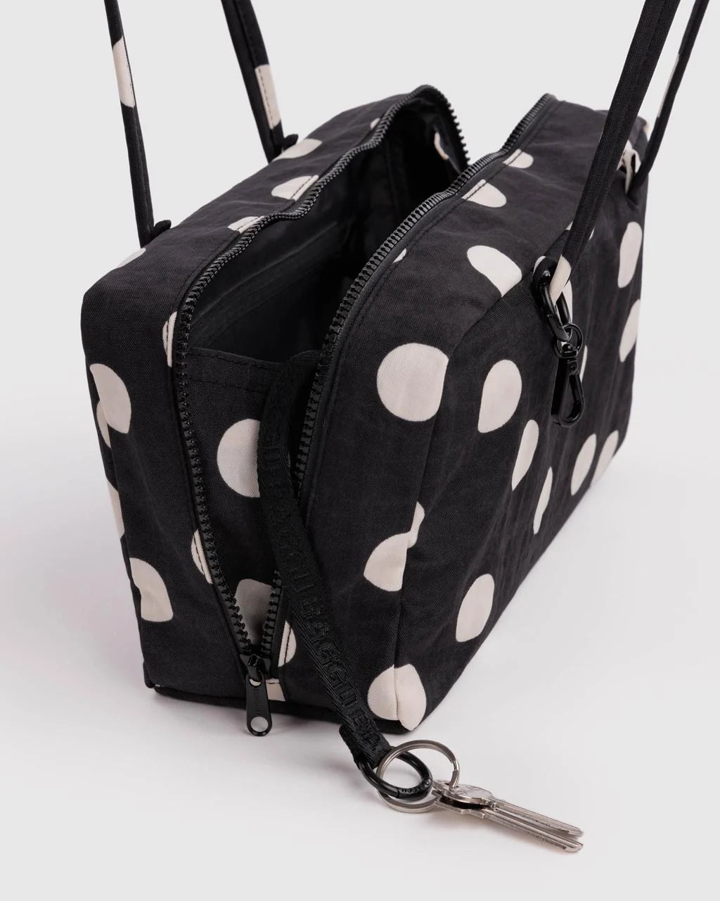 Nylon Bowler Bag | Black and Cream Polka Dot