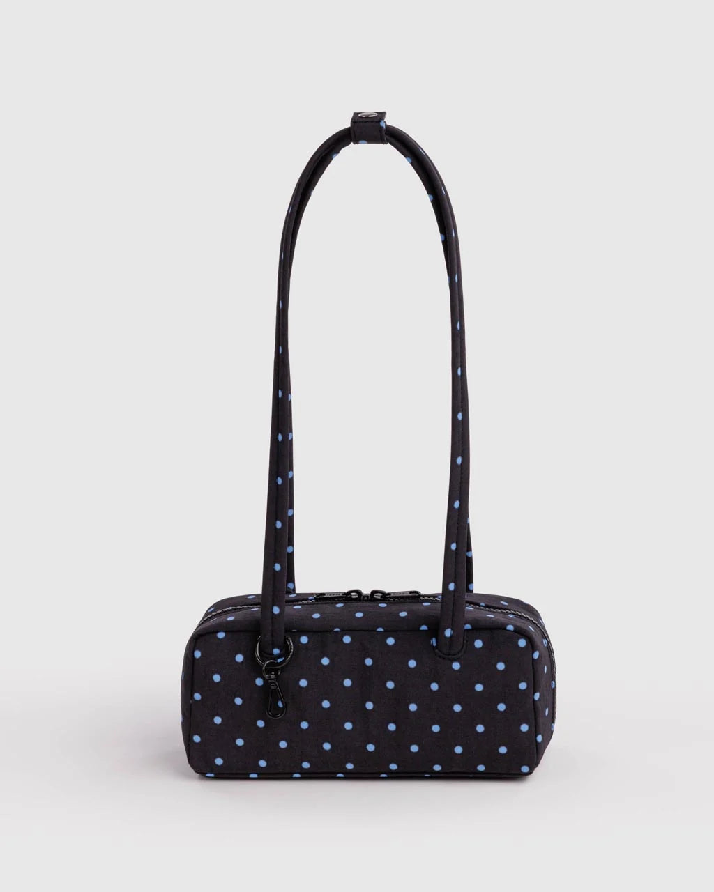 Small Nylon Bowler Bag | Black and Sky Blue Micro Dot