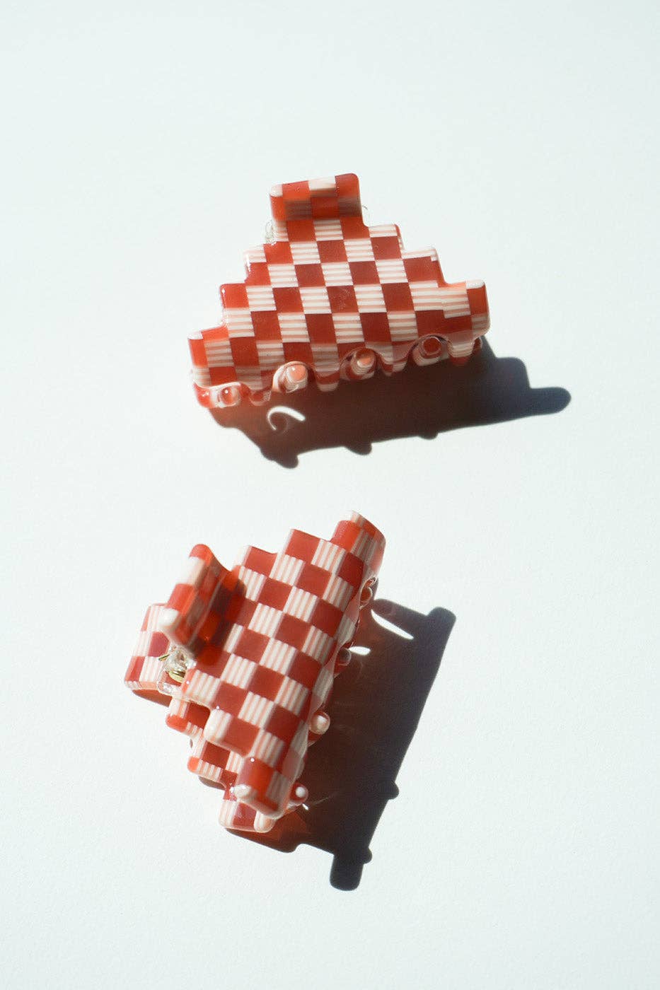 Small Pyramid Hair Claw: Red Check