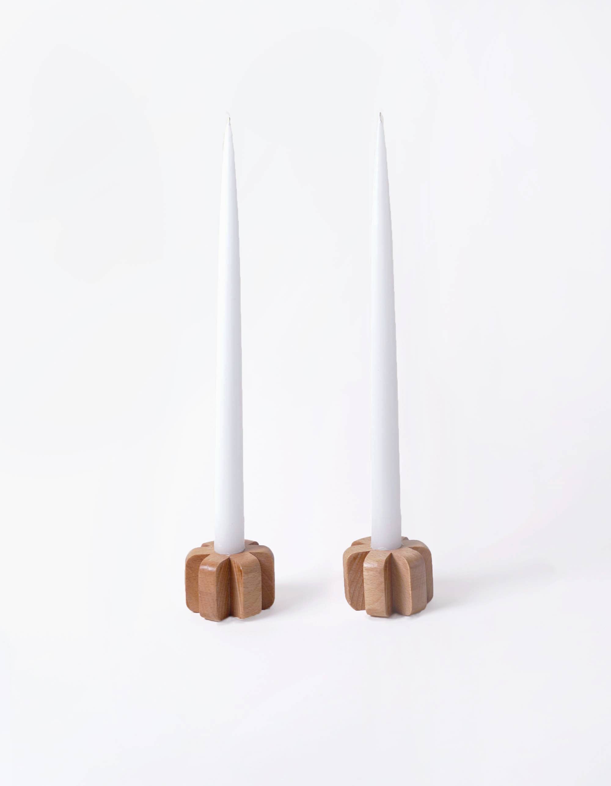 Asterisk Candleholder Pair | Beech