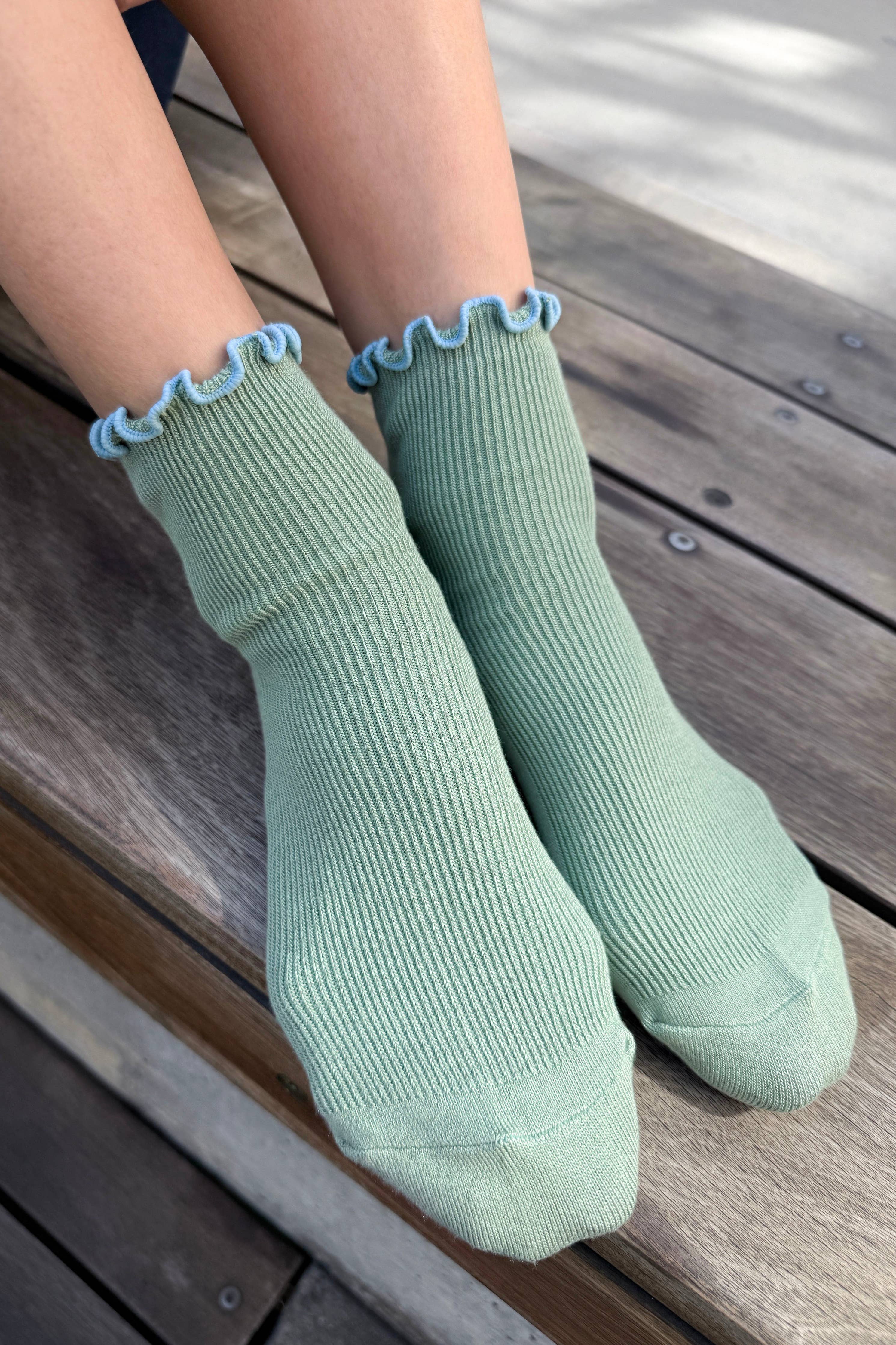 The Petite Ruffled Modal Socks | Baby Blue & Butter