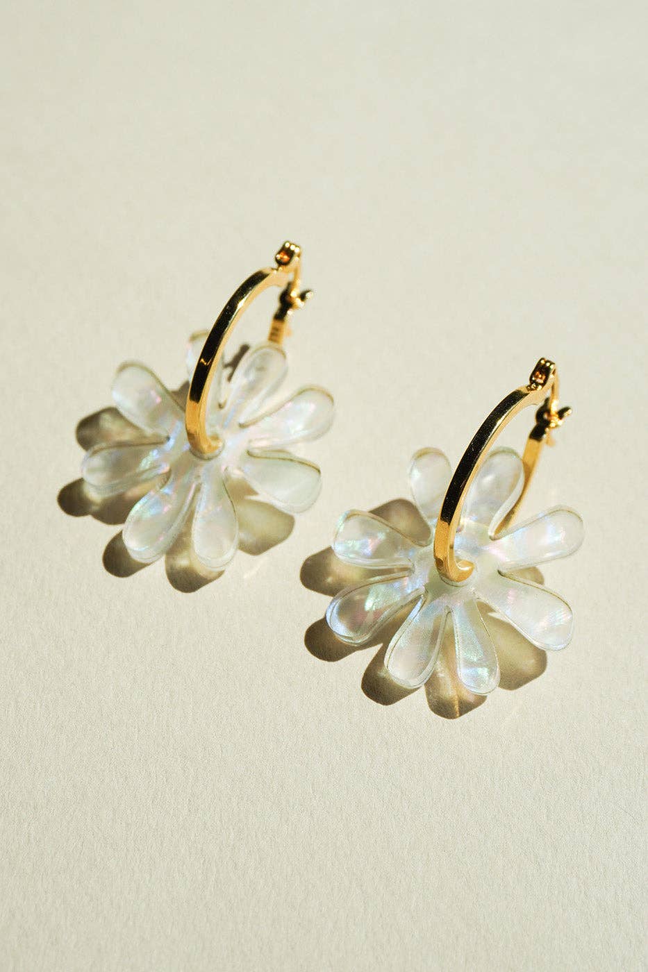 Flower Hoops |  White Iridescent