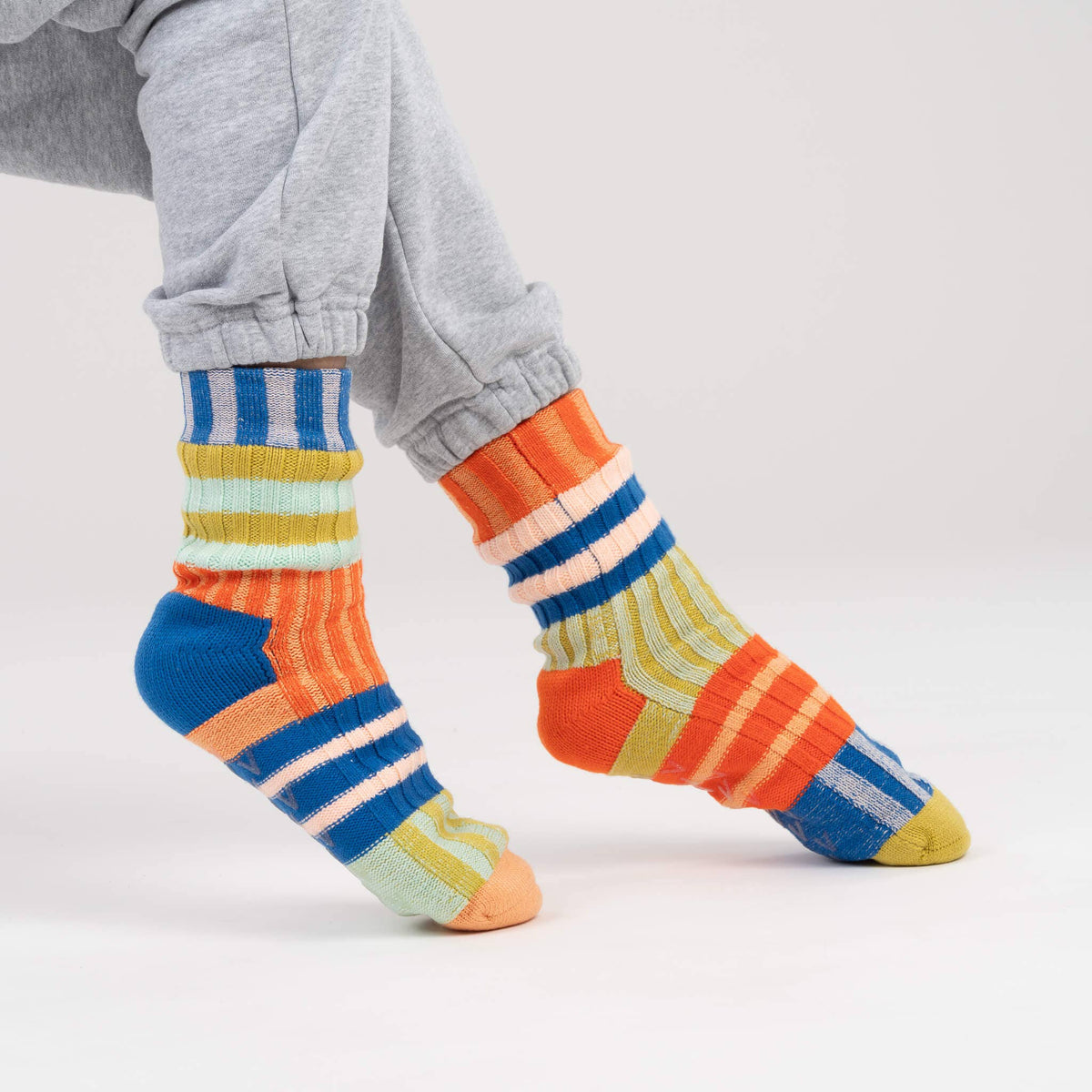 Patchwork Stripe House Socks | Rainbow | S/M