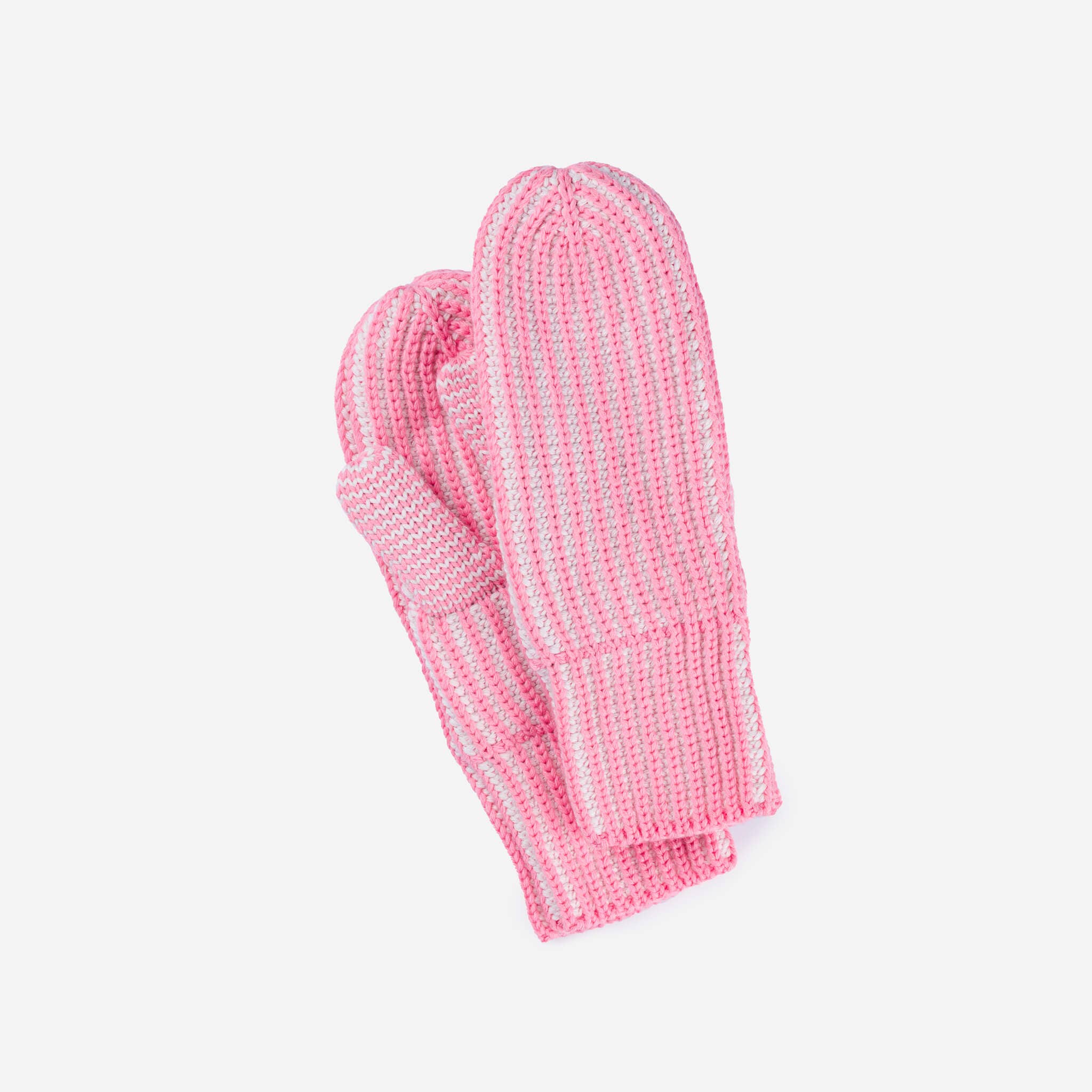 Stripe Knit Mittens | Pink White