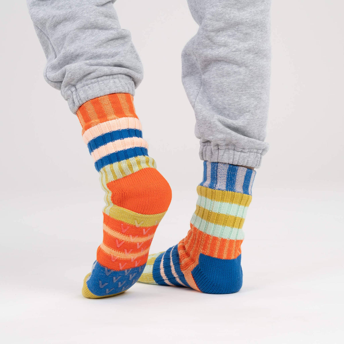 Patchwork Stripe House Socks | Rainbow | L/XL