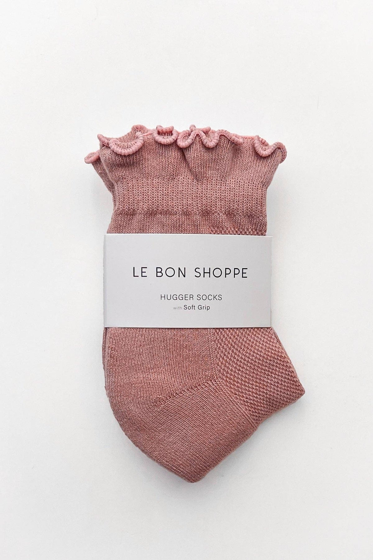 Ruffled Hugger Crew Socks | Vintage Pink + Black