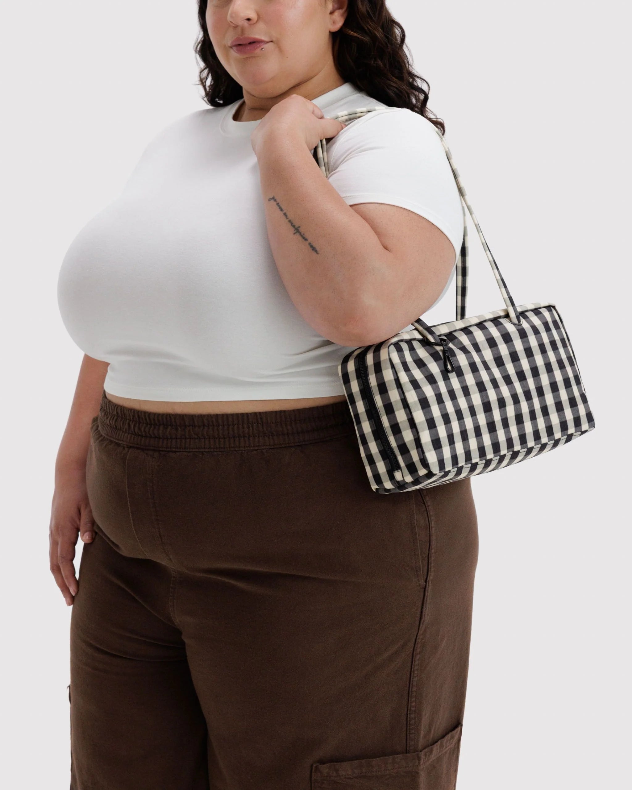 Nylon Bowler Bag | Black And Cream Gingham