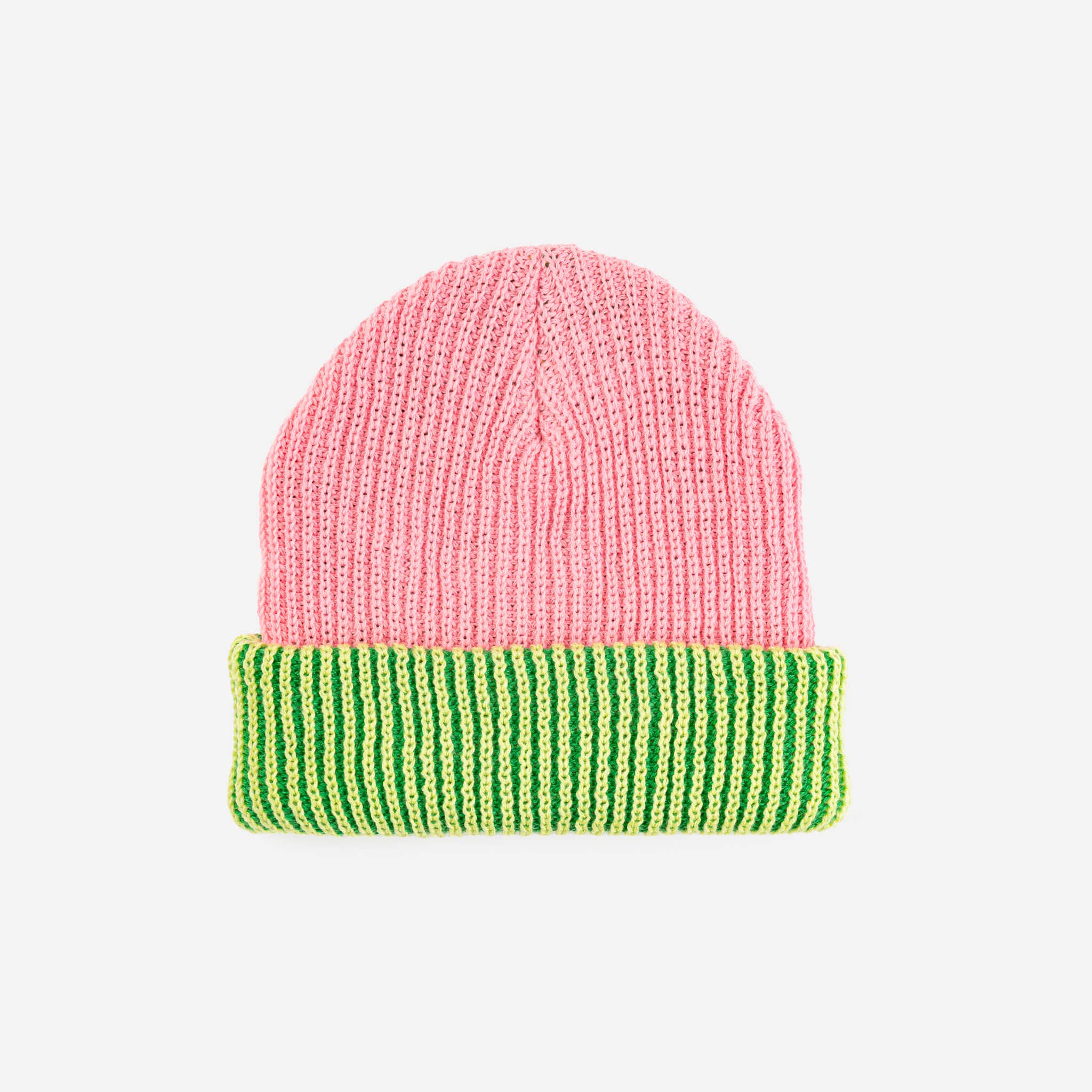 Stripe Cuff Plush Beanie | Pink Lime