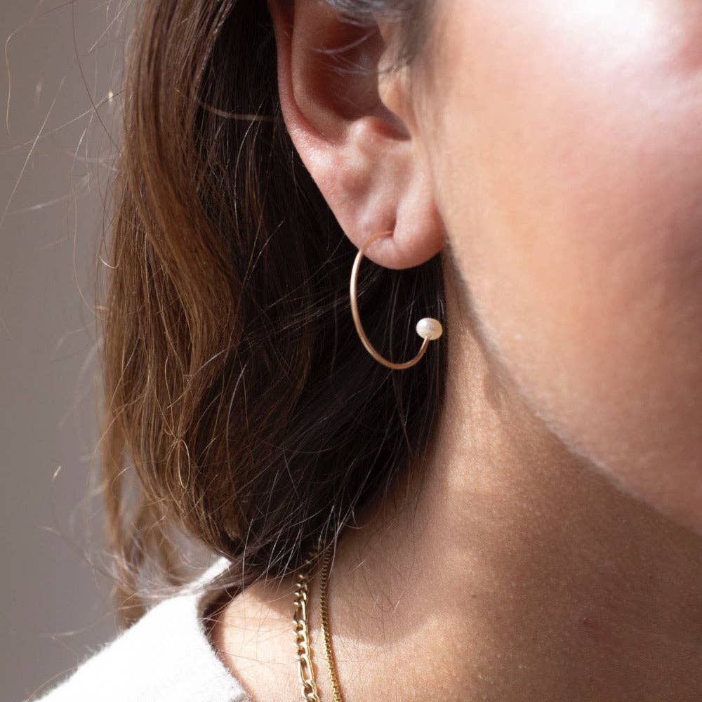 Balanced Pearl Hoops | Sterling Silver