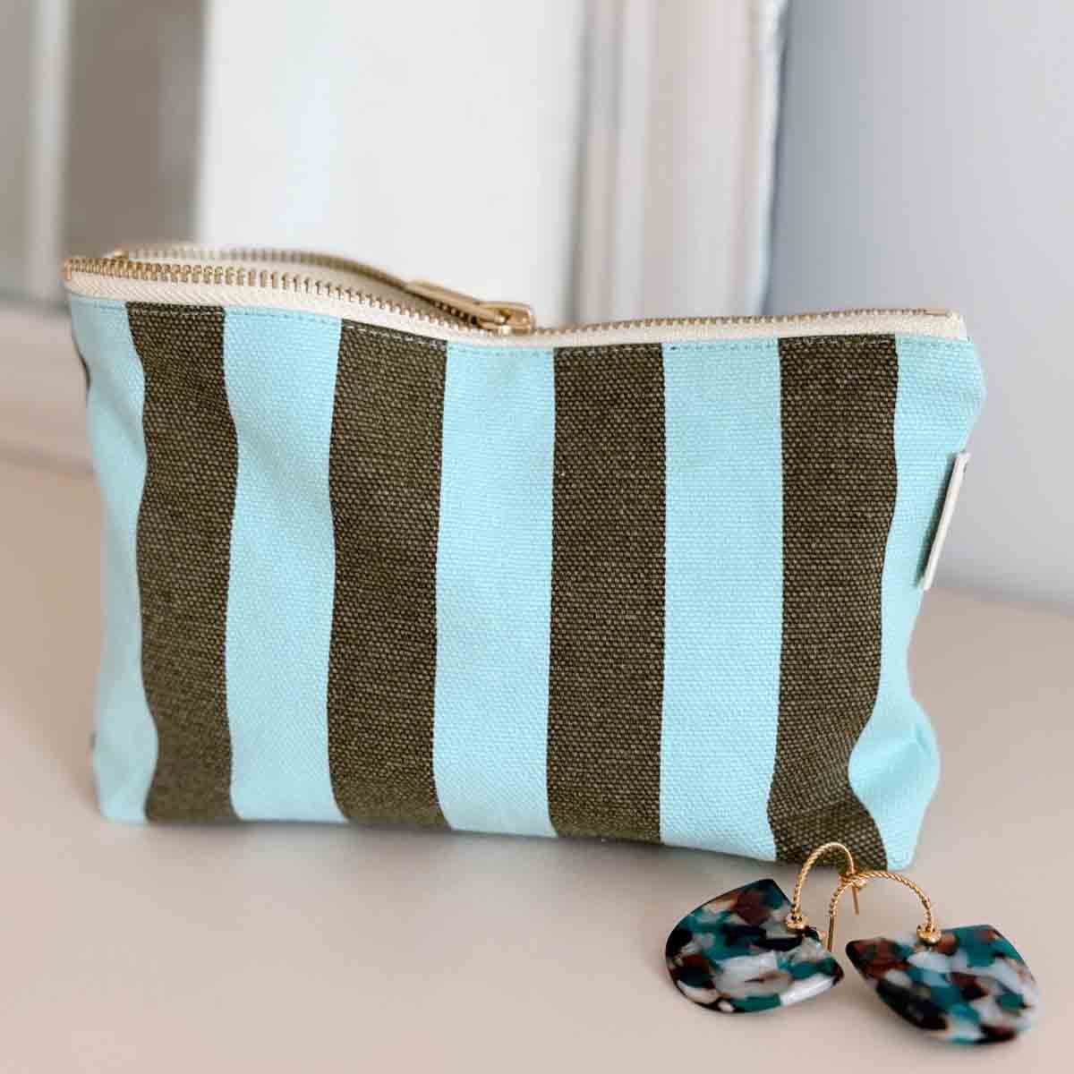 Sofia Pouch | Aqua & Olive Stripes