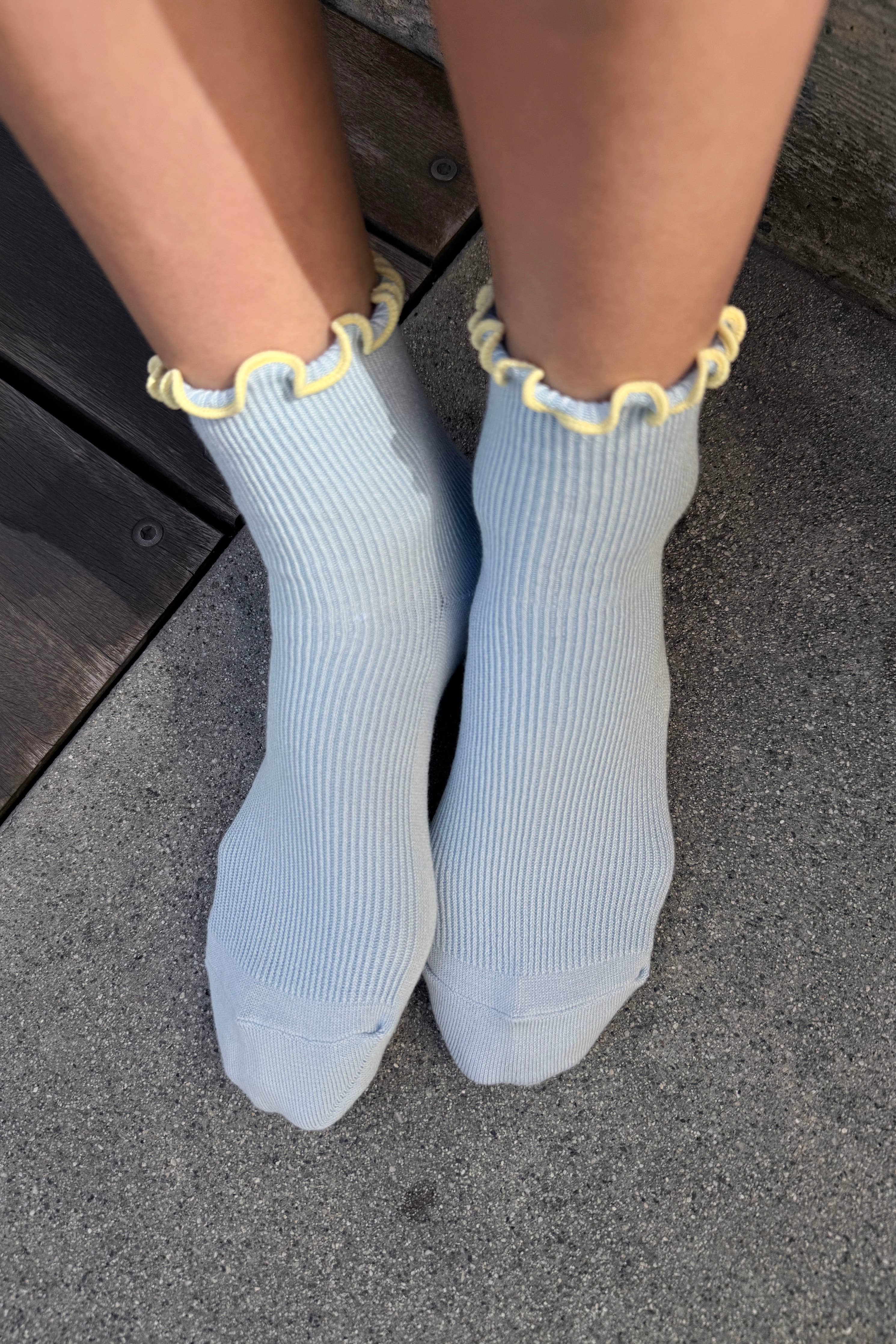 The Petite Ruffled Modal Socks | Baby Blue & Butter