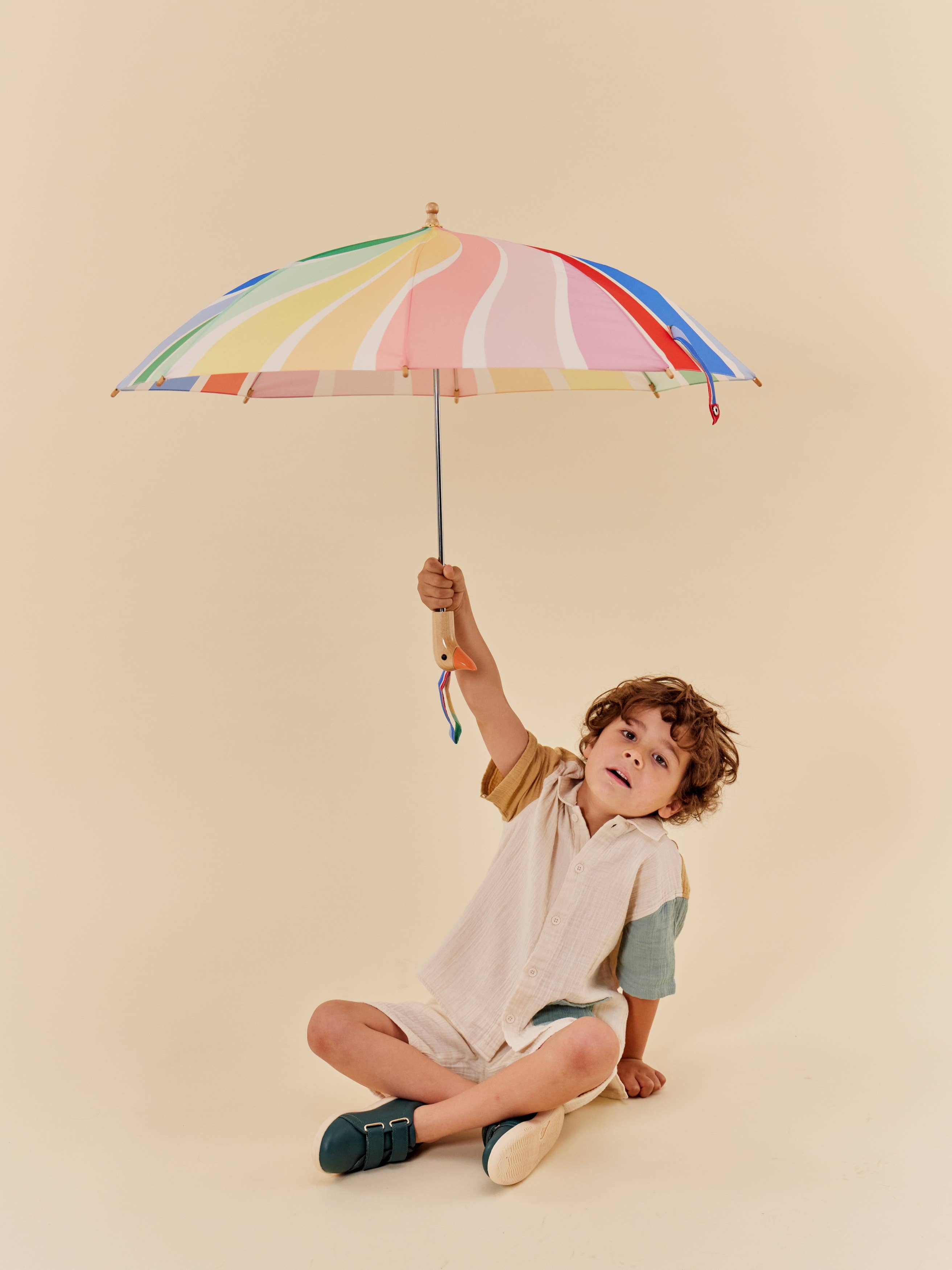 Original Duckhead Umbrella | Meri Meri Rainbow Stripes Duckling Kids Umbrella