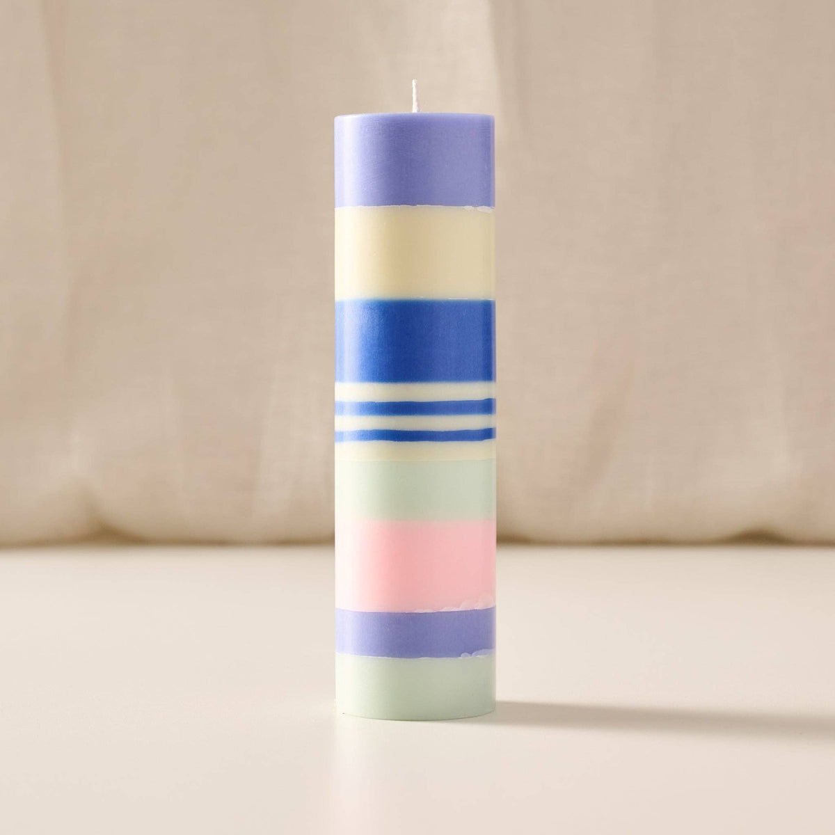Dalan Medium Stripe Palm Wax Pillar Candle | Blue