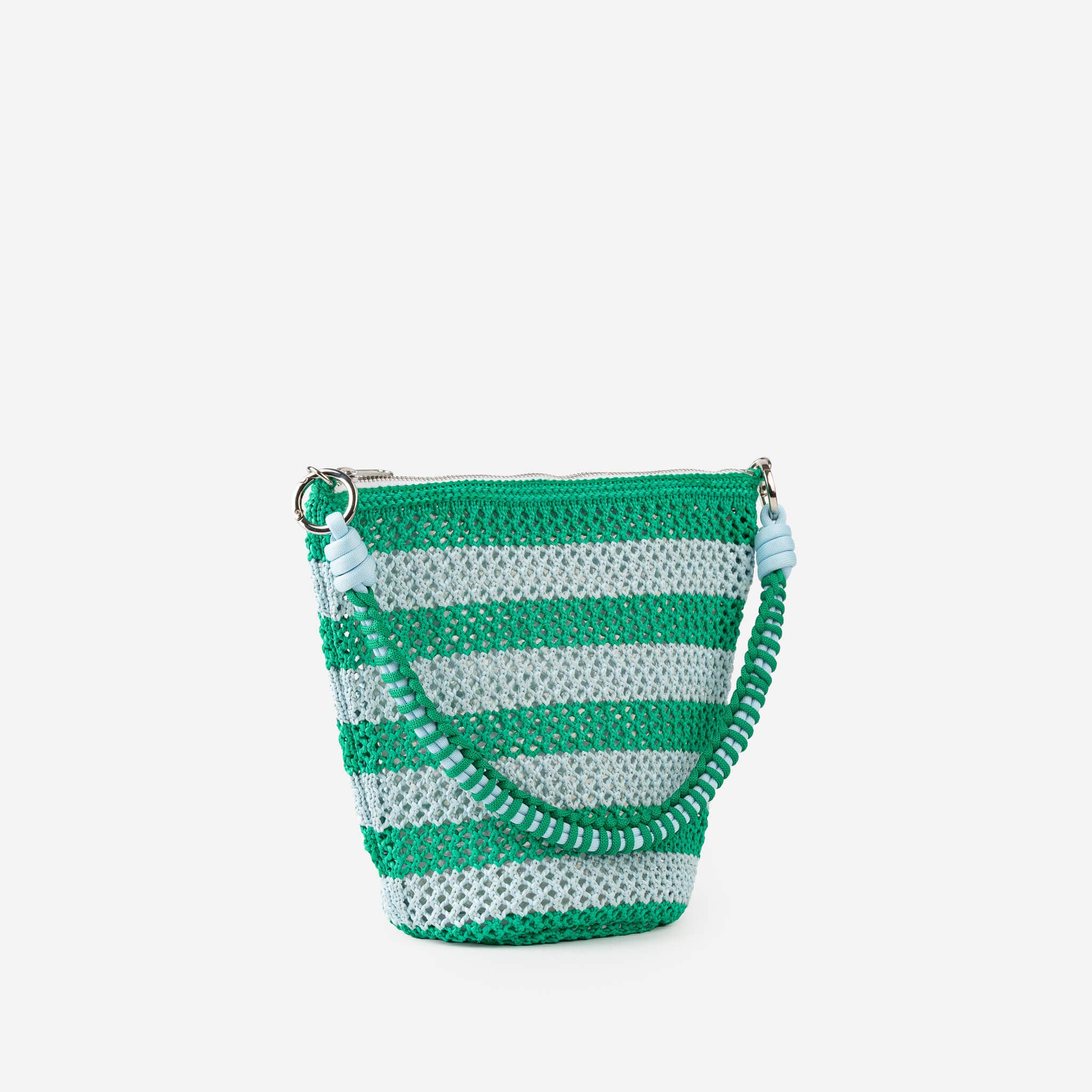 Stripe Raffia Zip Bag | Kelly Stone Blue