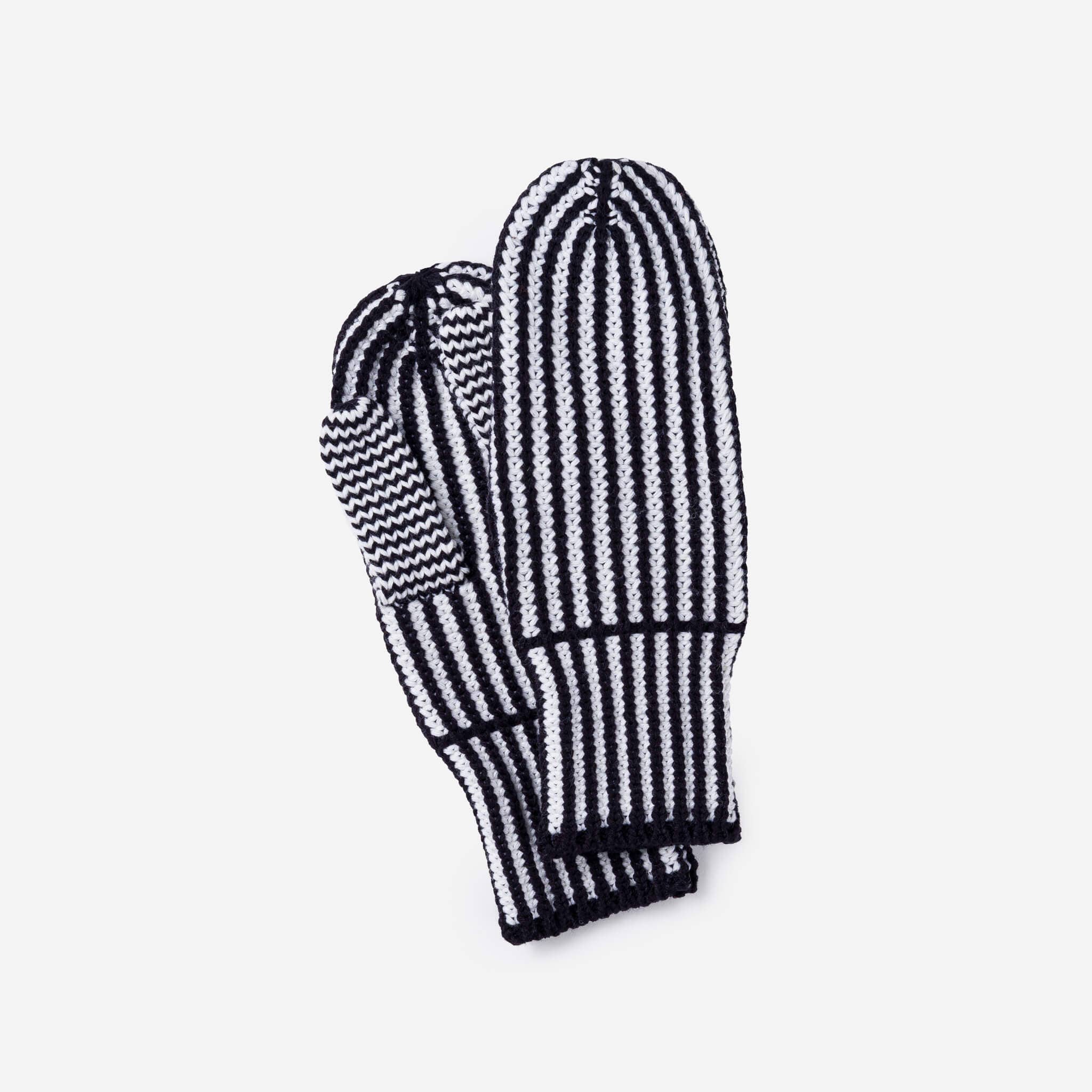 Stripe Knit Mittens: Black White