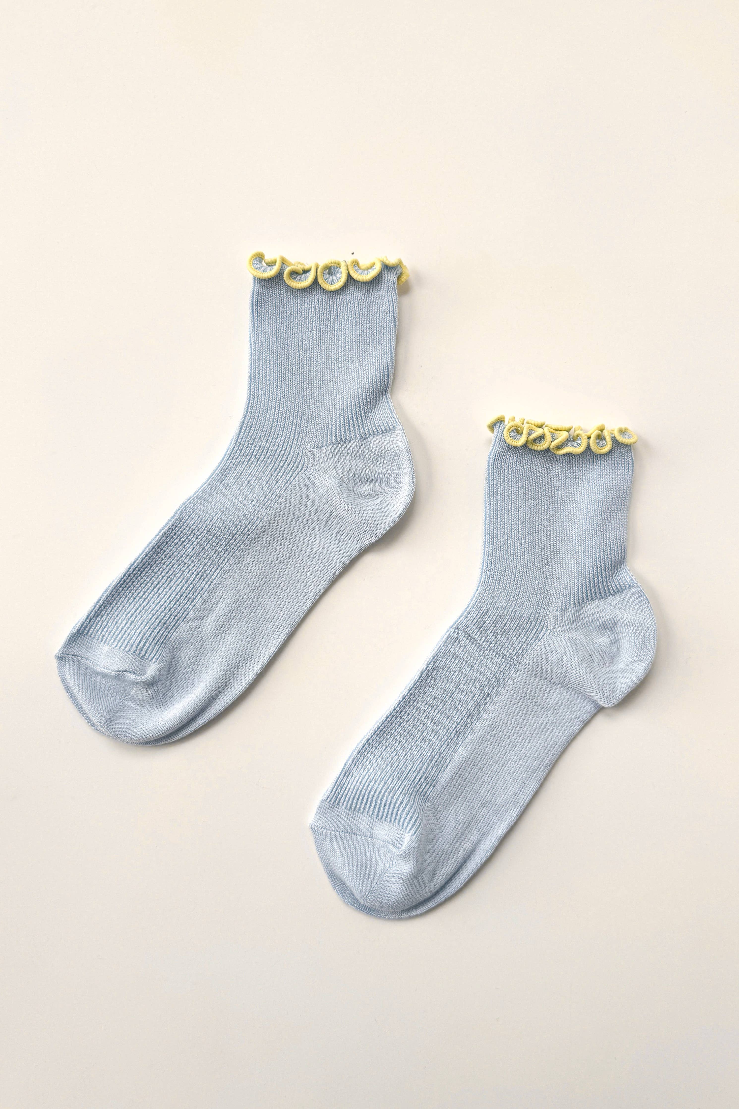 The Petite Ruffled Modal Socks | Baby Blue & Butter