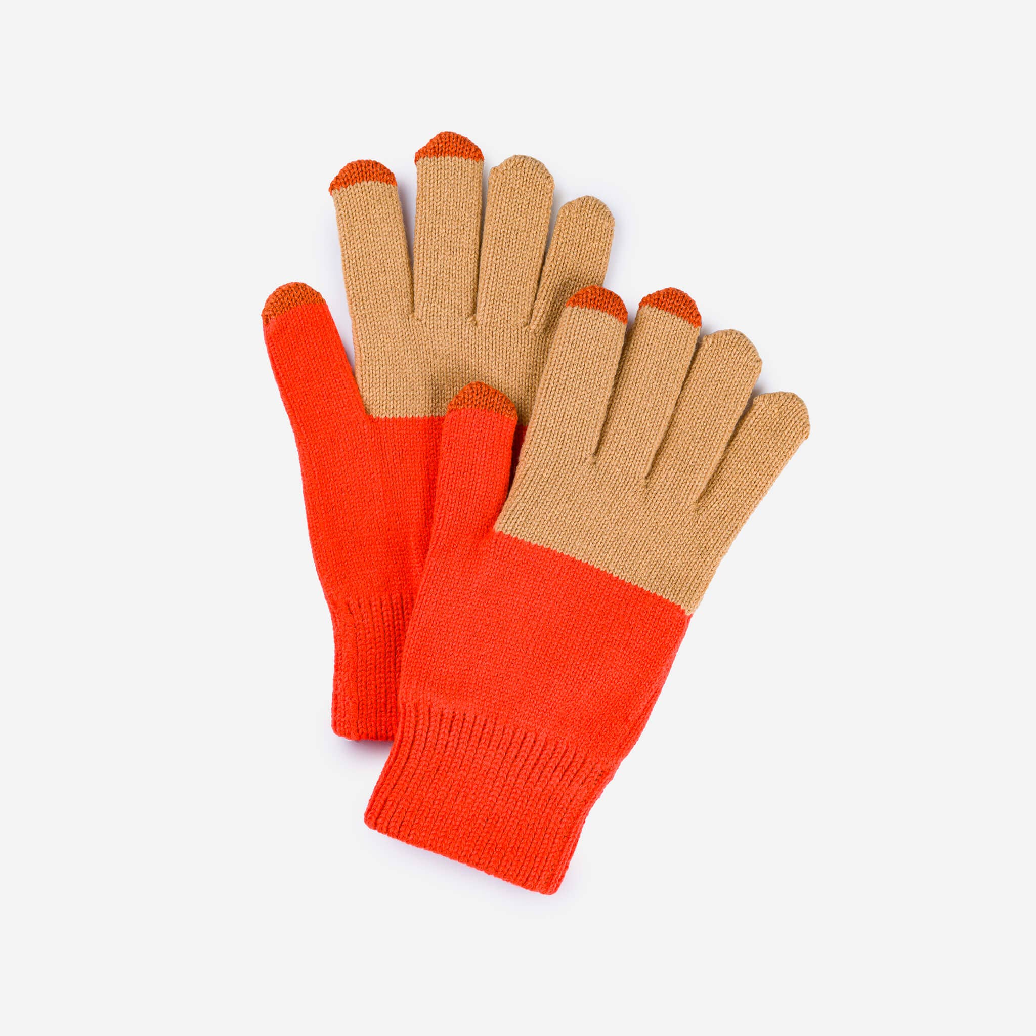 Colorblock Knit Touchscreen Gloves | Camel Poppy