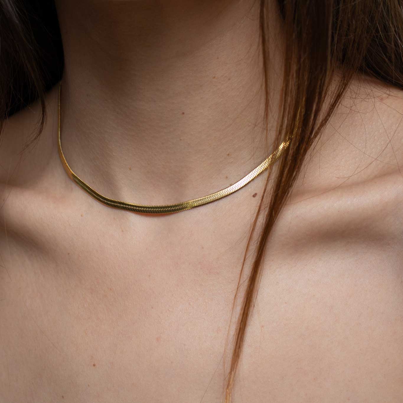 Herringbone Thin Snake Chain |  Gold