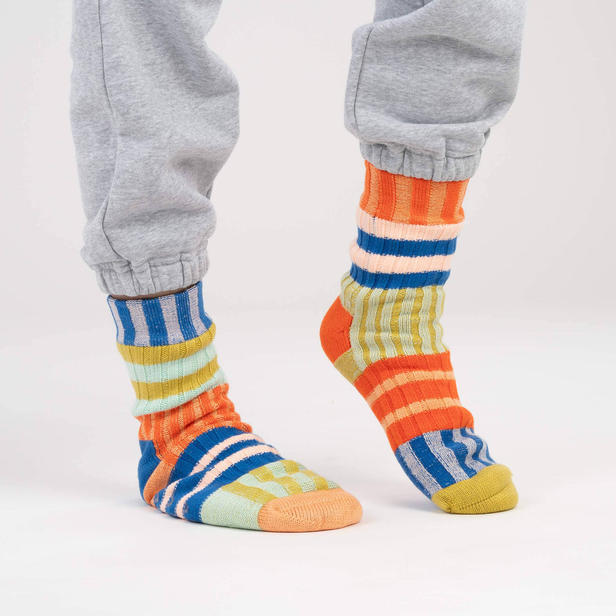 Patchwork Stripe House Socks | Rainbow | S/M