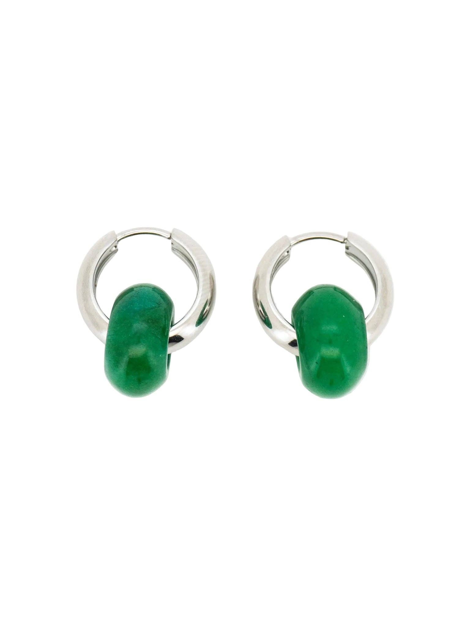 Jade Stone Hoop Earrings | Stainless Steel
