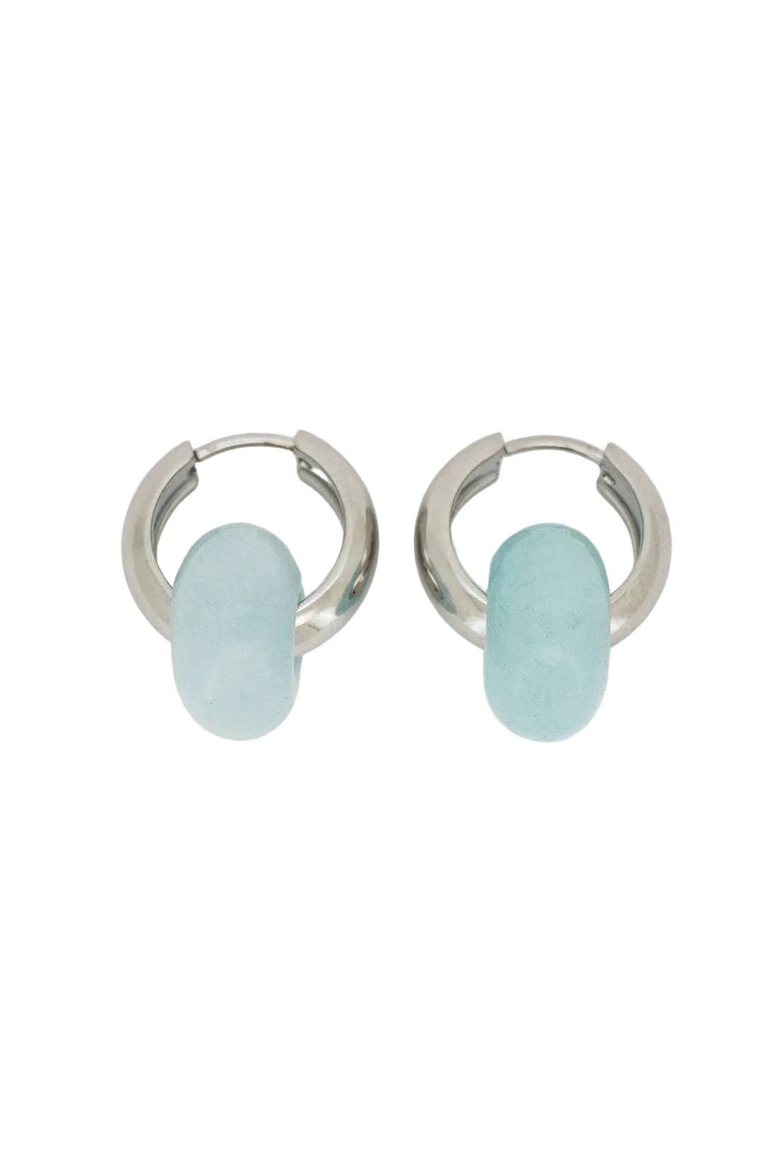 Blue Jade Stone Hoops | Stainless Steel