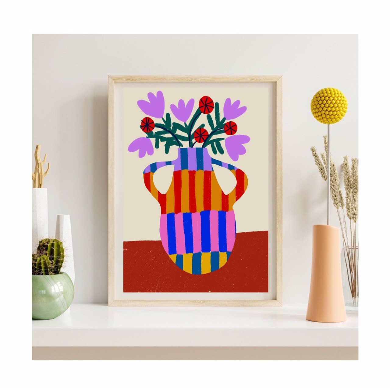 Striped Vase with Handles Art Print