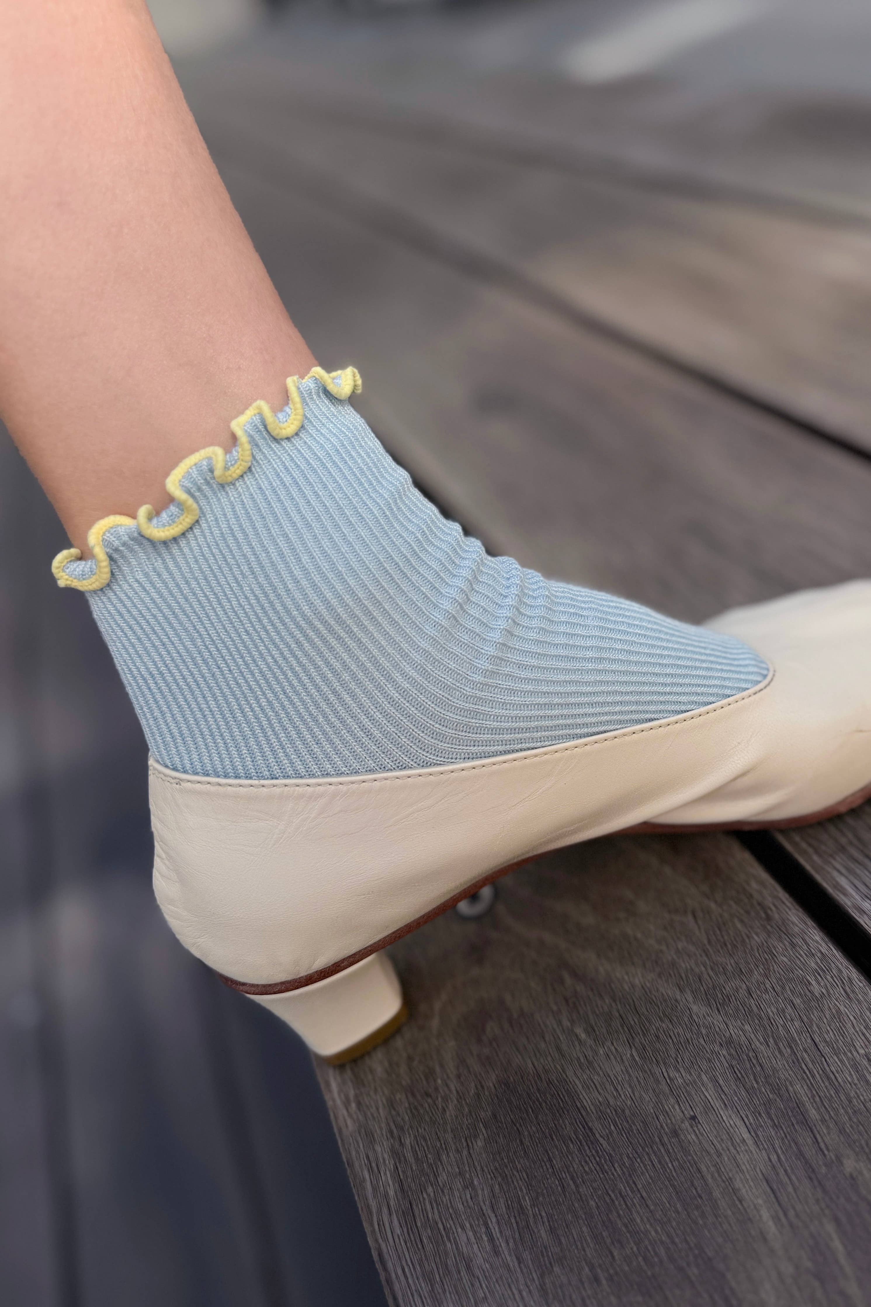 The Petite Ruffled Modal Socks | Baby Blue & Butter