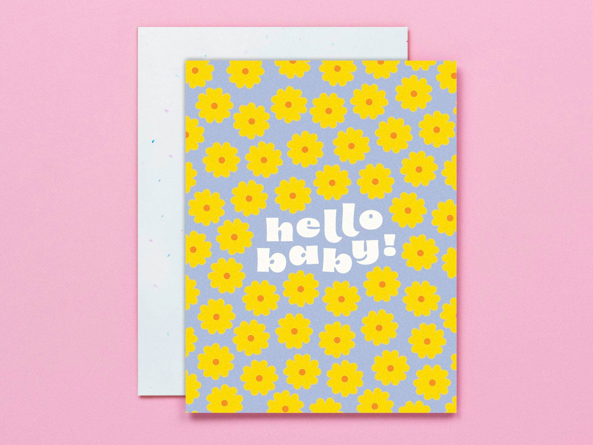 Baby Blooms • Hello Baby Retro Flower Pattern New Baby Card