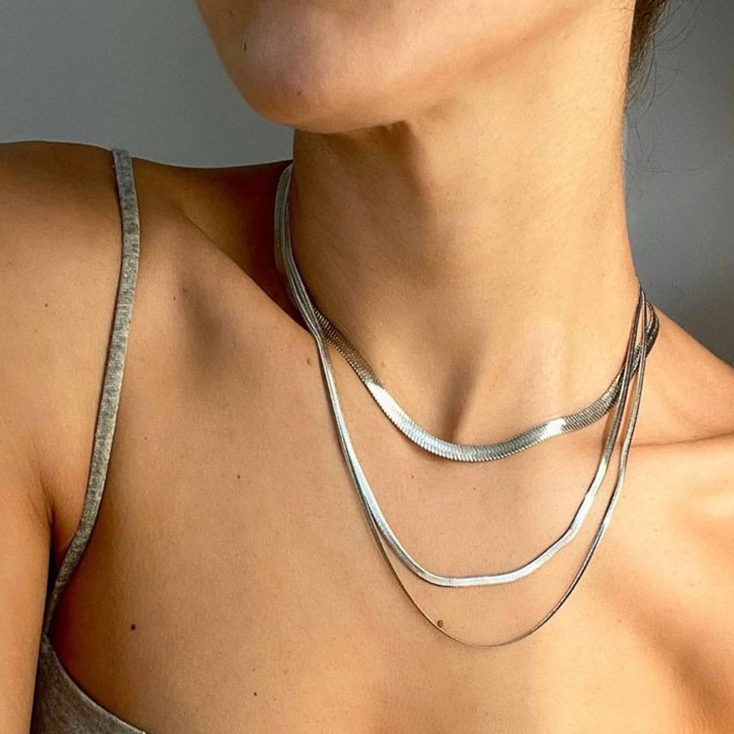 Herringbone Snake Chain Necklace | Silver