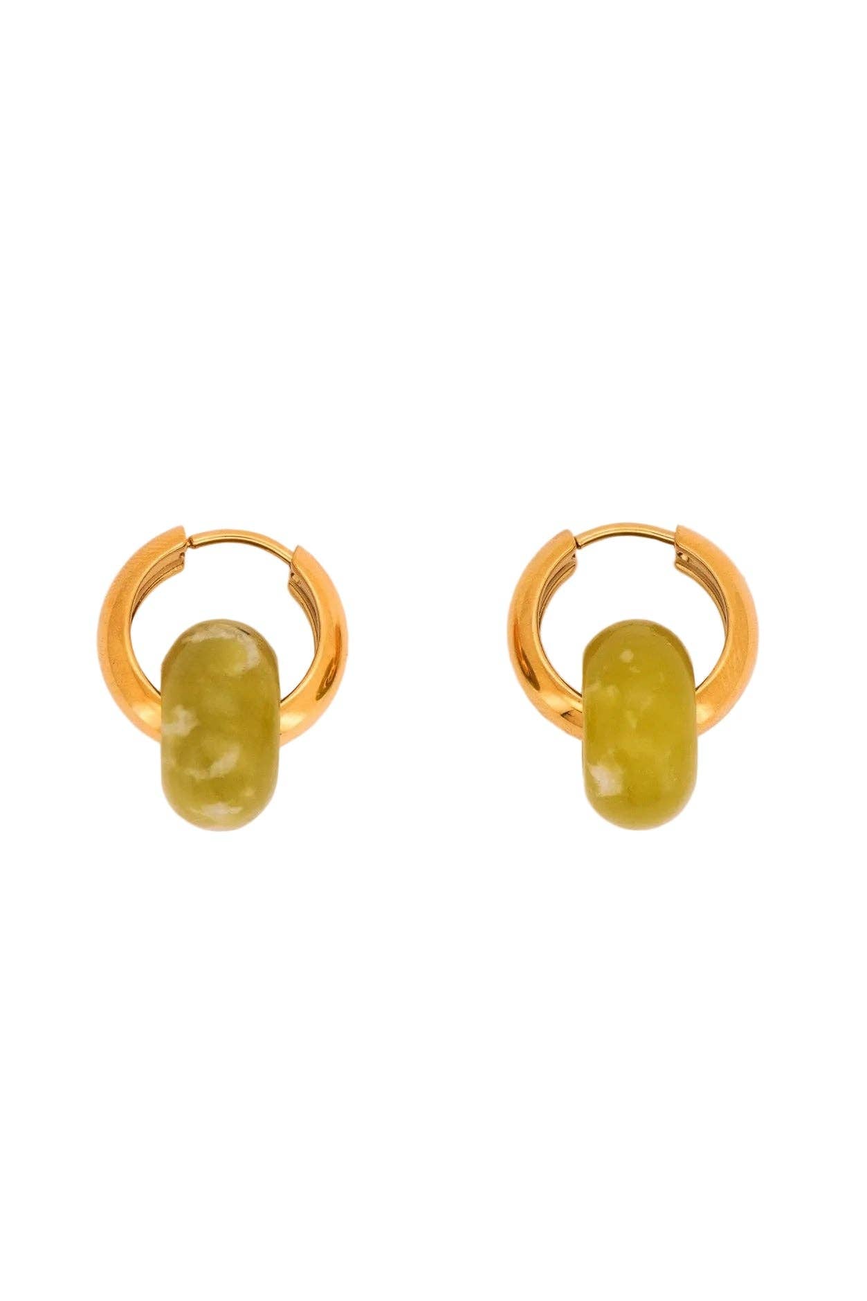 Olive Jade Stone Hoops | Gold-Plated