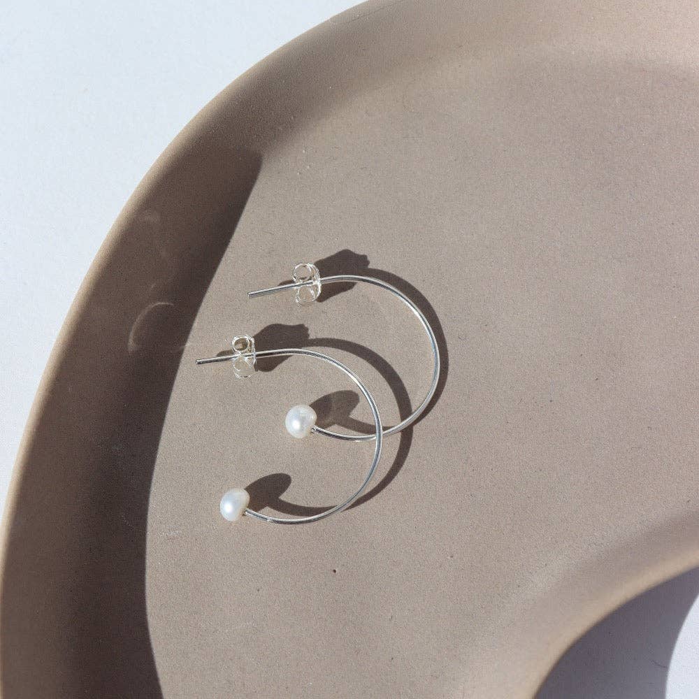 Balanced Pearl Hoops | Sterling Silver