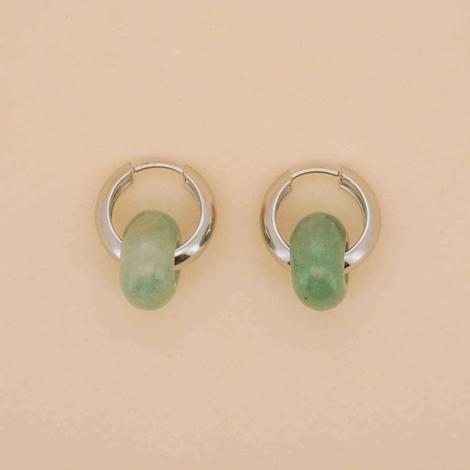 Rondella Stone Hoops | Light Jade + Stainless Steel