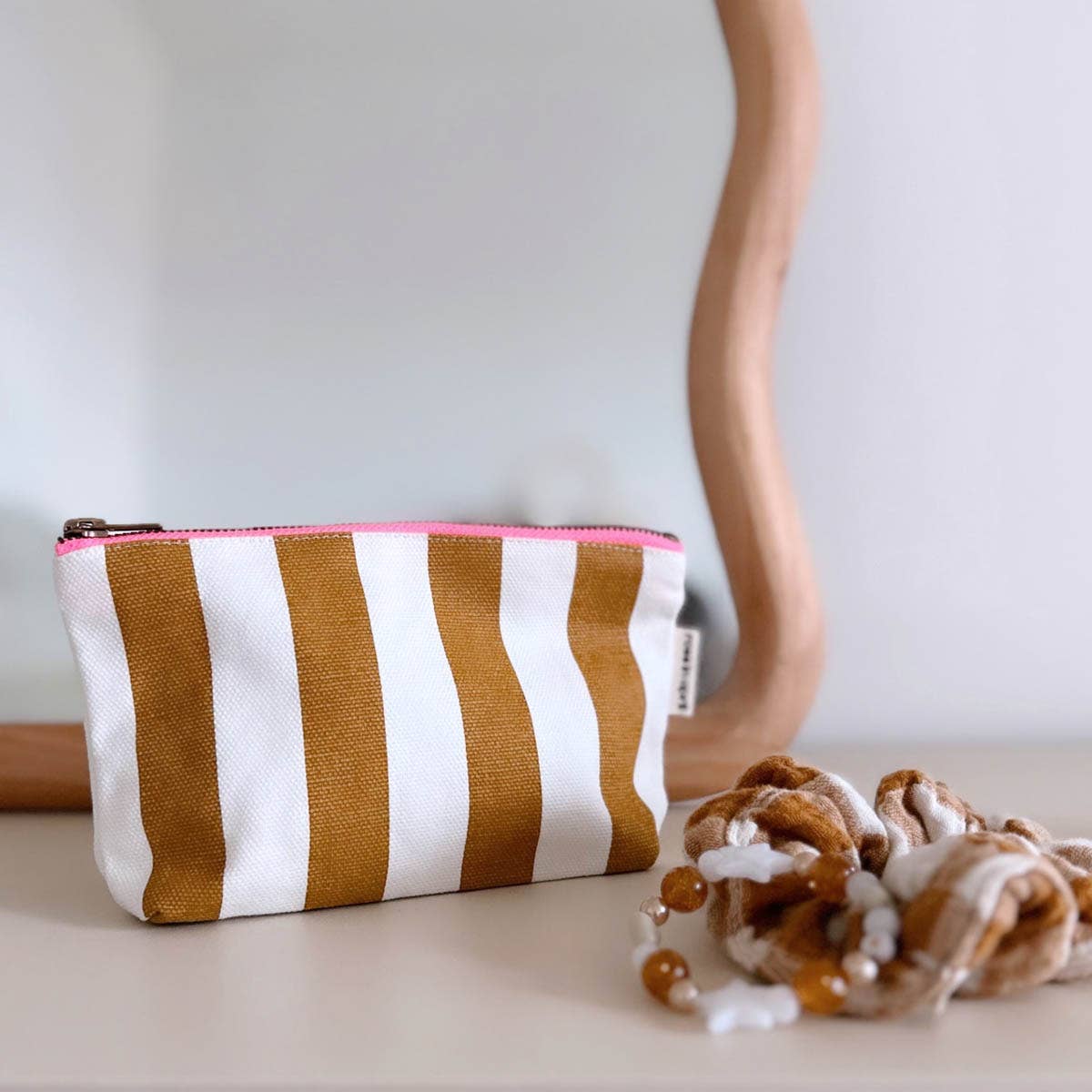 Sofia Pouch | Ecru & Caramel Stripes