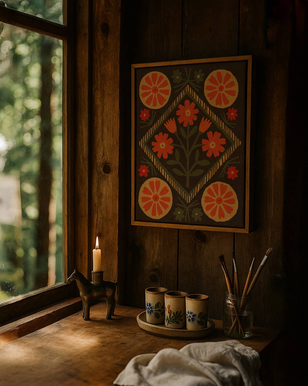 Art Print - Folk Garden in Bloom: 8x10