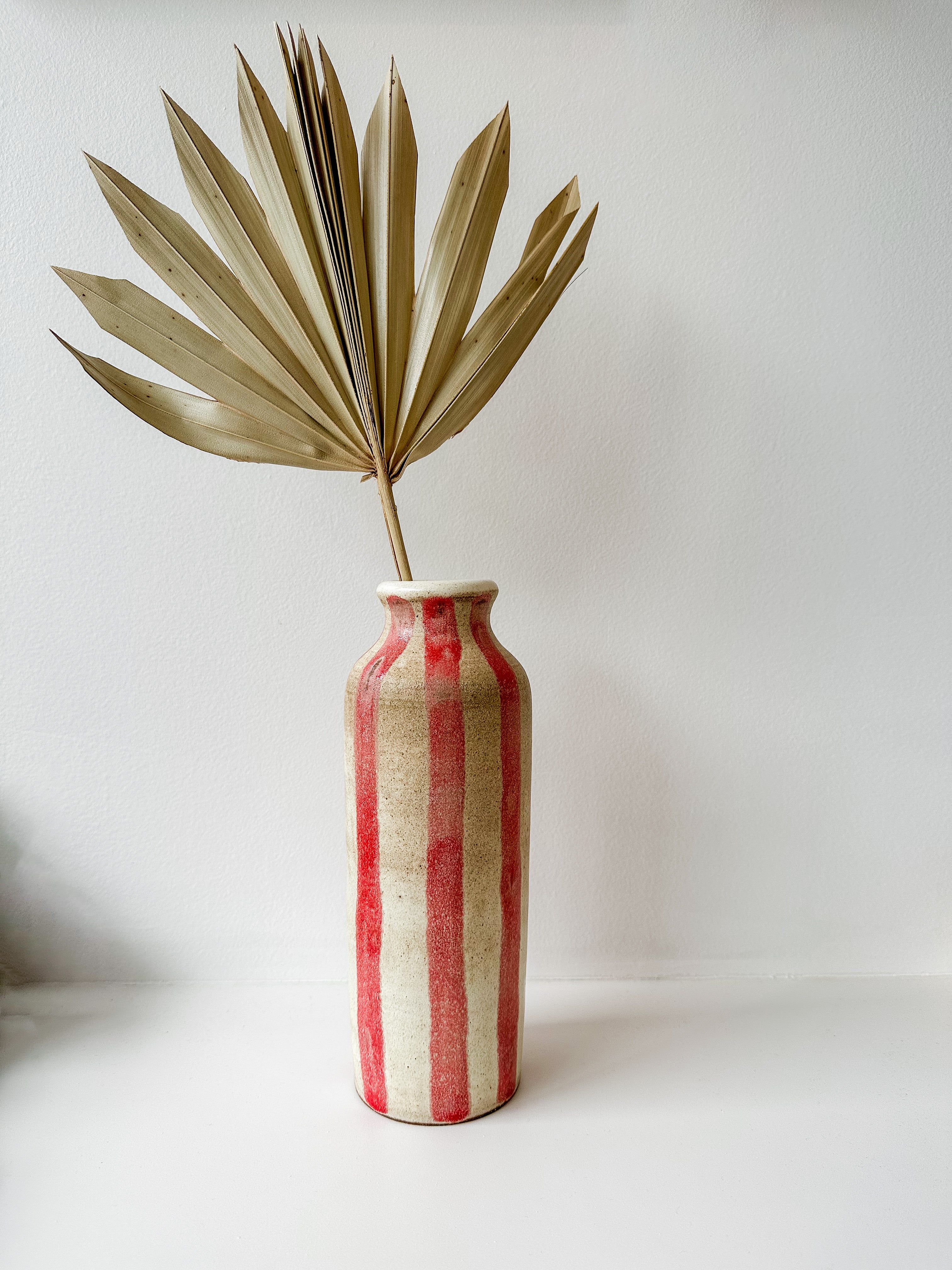 Tall Striped Red Vase
