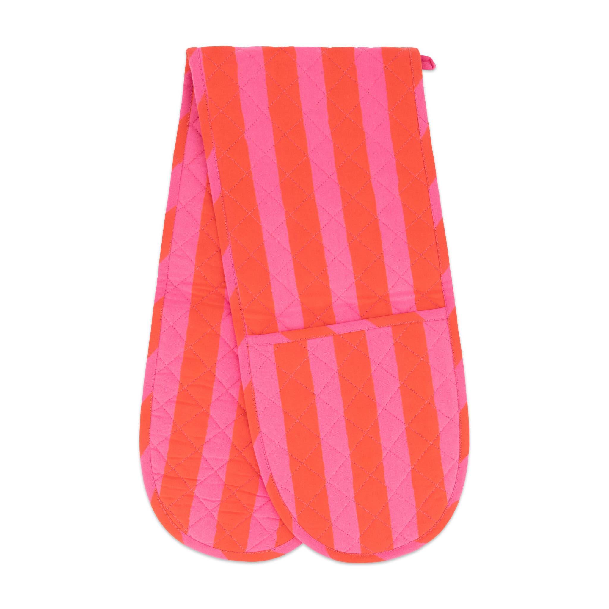 Double Oven Mitt in Red Pink Stripe