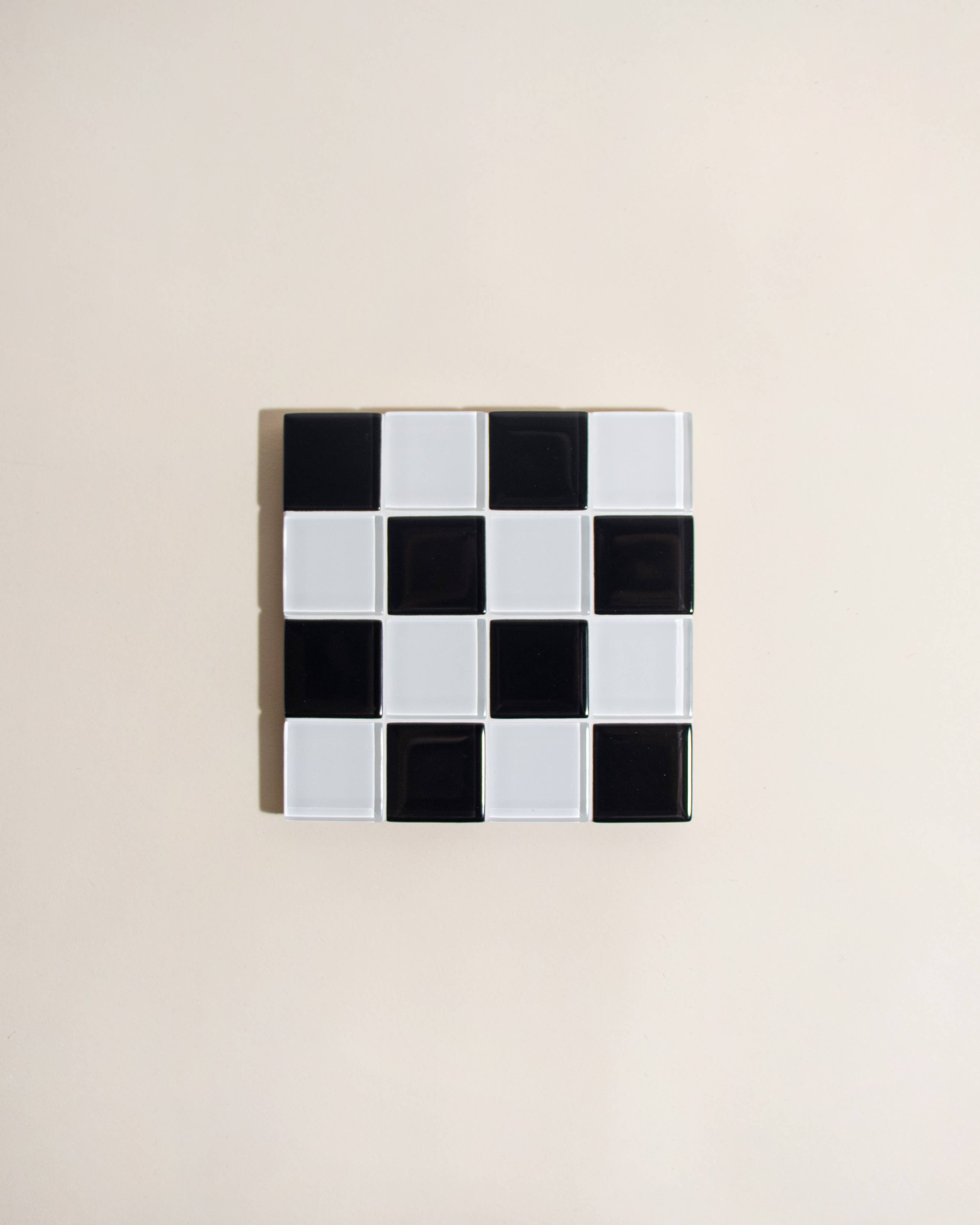 Glass Tile Coaster - Black and White Checkered