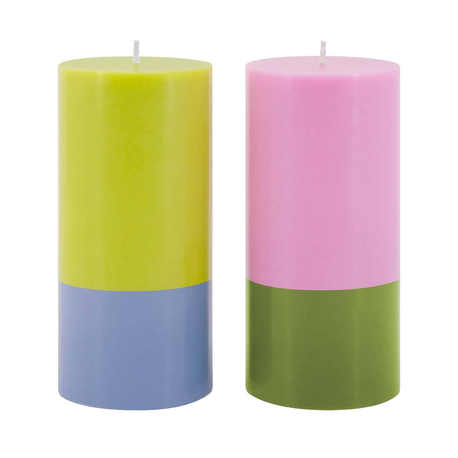 Pillar Candle Set: Green + Pink